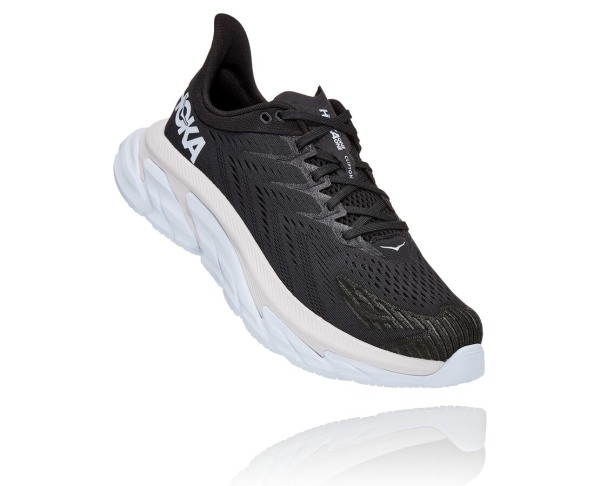 Hoka One One Clifton Edge Mens UK - Black / White Road Running Shoes - TCFVB5237